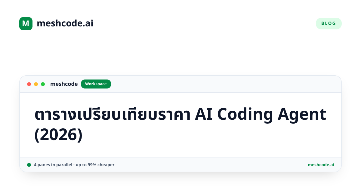 ตารางเปรียบเทียบราคา AI Coding Agent (2026)