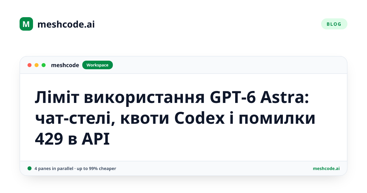 Ліміт використання GPT-6 Astra: чат-стелі, квоти Codex і помилки 429 в API